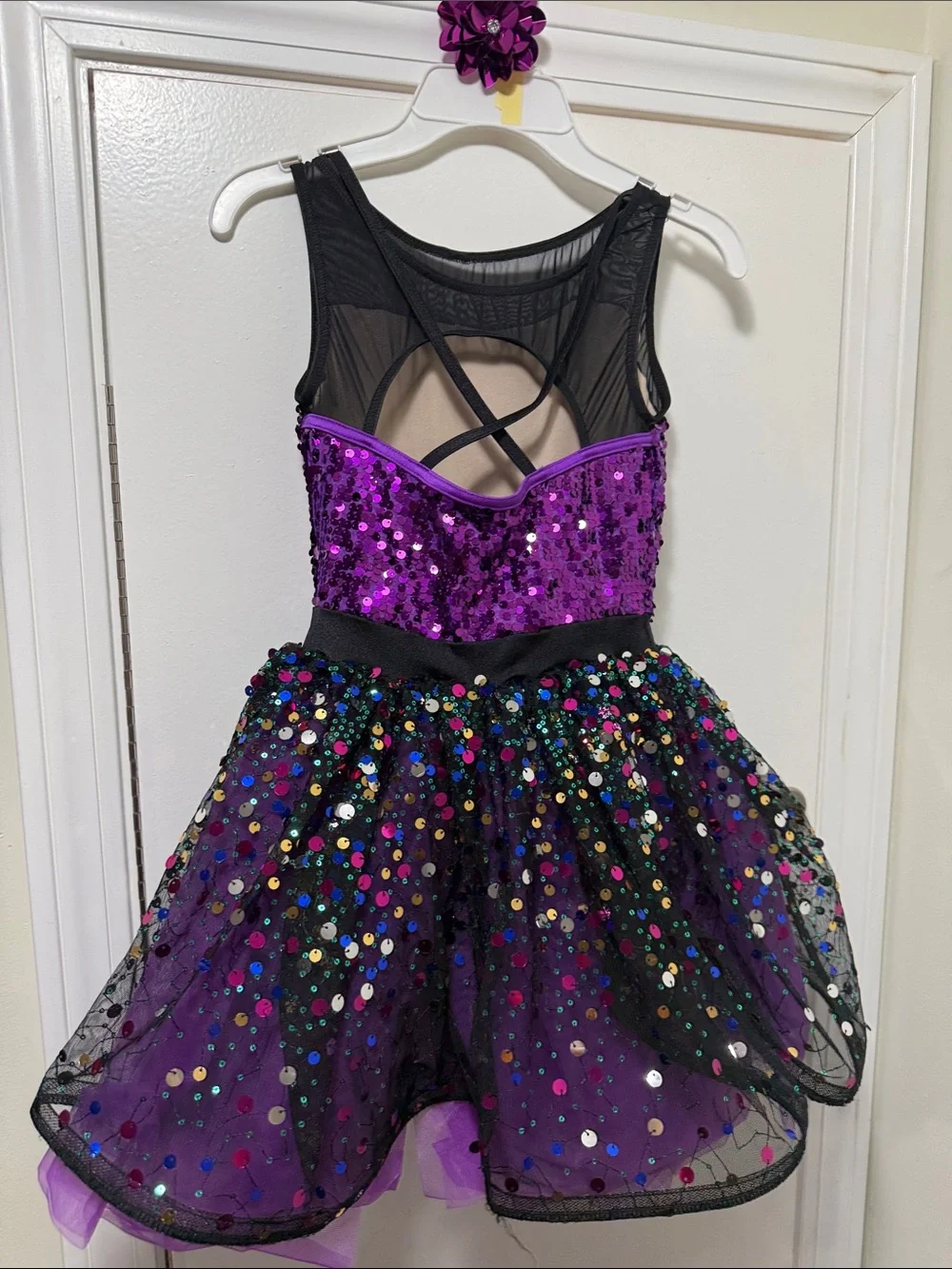 Weissman-Kids Purple Sequin Party Costume Dress with Flower Accent Large Child.